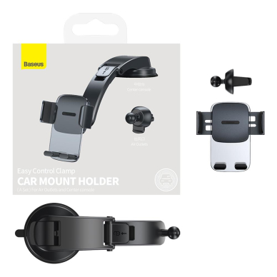 Laikiklis black BASEUS Easy Control Clamp SUYK000001 tvirtinamas į groteles ir ant panelės 6