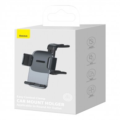 Laikiklis juodas BASEUS Easy Control Clamp SUYK000201 tvirtinamas į apvalias groteles 7