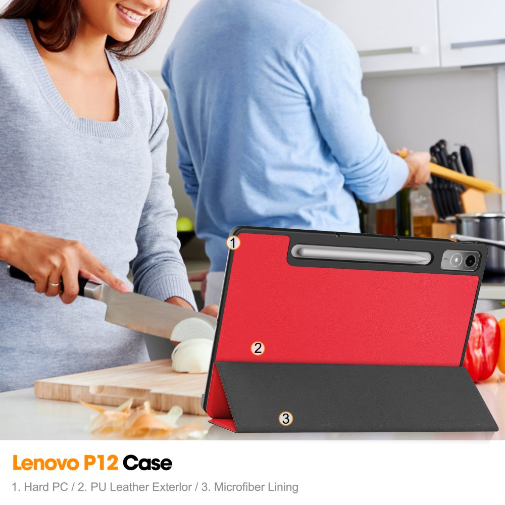 Lenovo Tab P12 12.7" red TRIFOLD dėklas 8