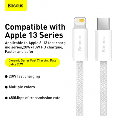 Lightning TO TYPE C Baseus baltas laidas 2m CALD000102 20W 1