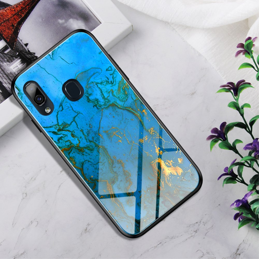 Samsung A20e marble glass nugarėlė Blue&gold