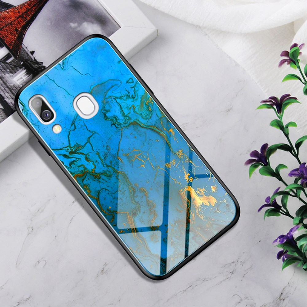Samsung A40 marble glass nugarėlė Blue&gold