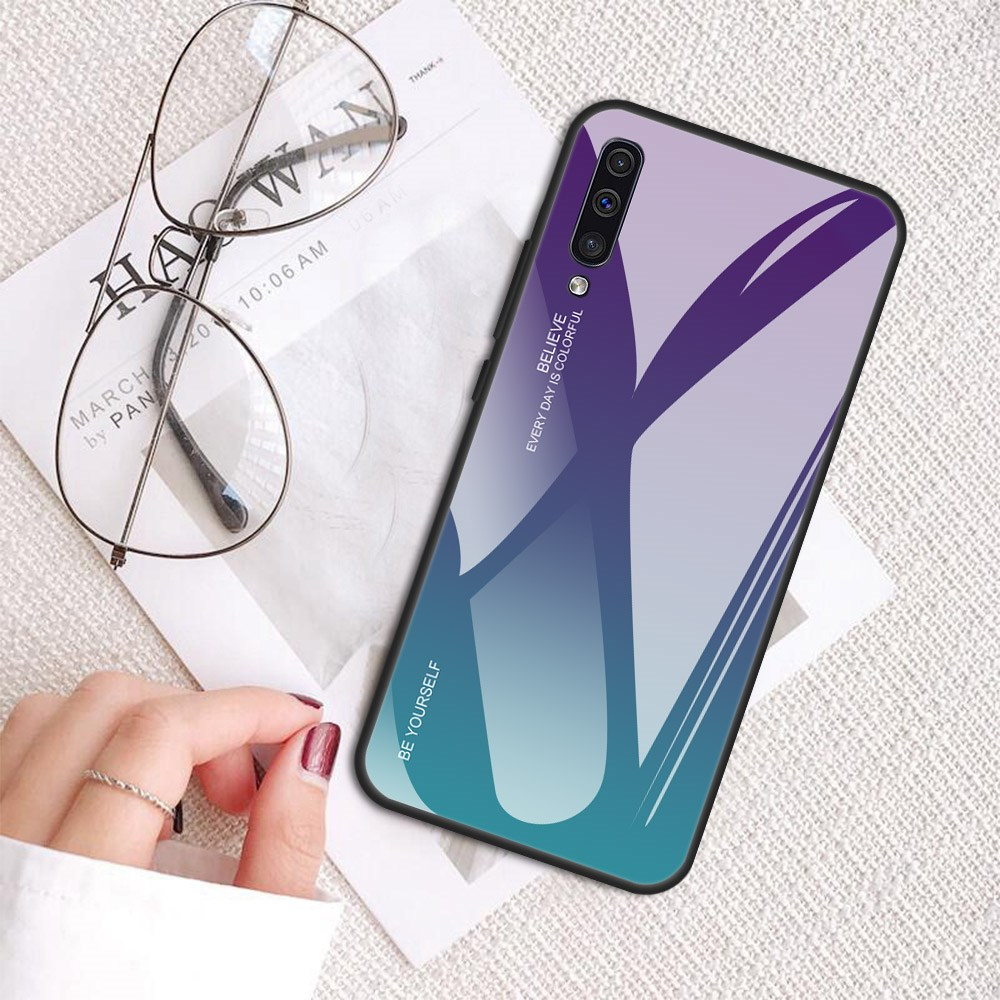 Samsung A50 violetinė+mėlyna tracy GLASS nugarėlė 1