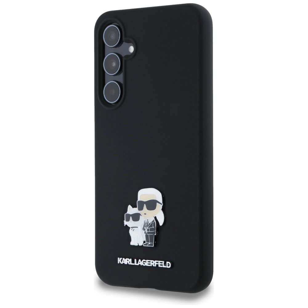 Samsung A55 5G black Liquid Silicone Karl&Choupette Metal Pin KARL LAGERFELD nugarėlė 1