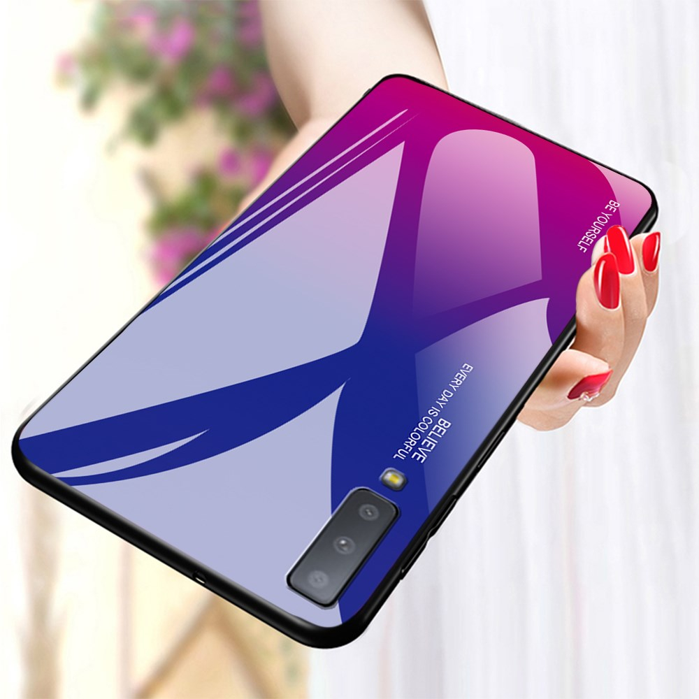 Samsung A7 2018 mėlyna+rožinė tracy GLASS nugarėlė 4