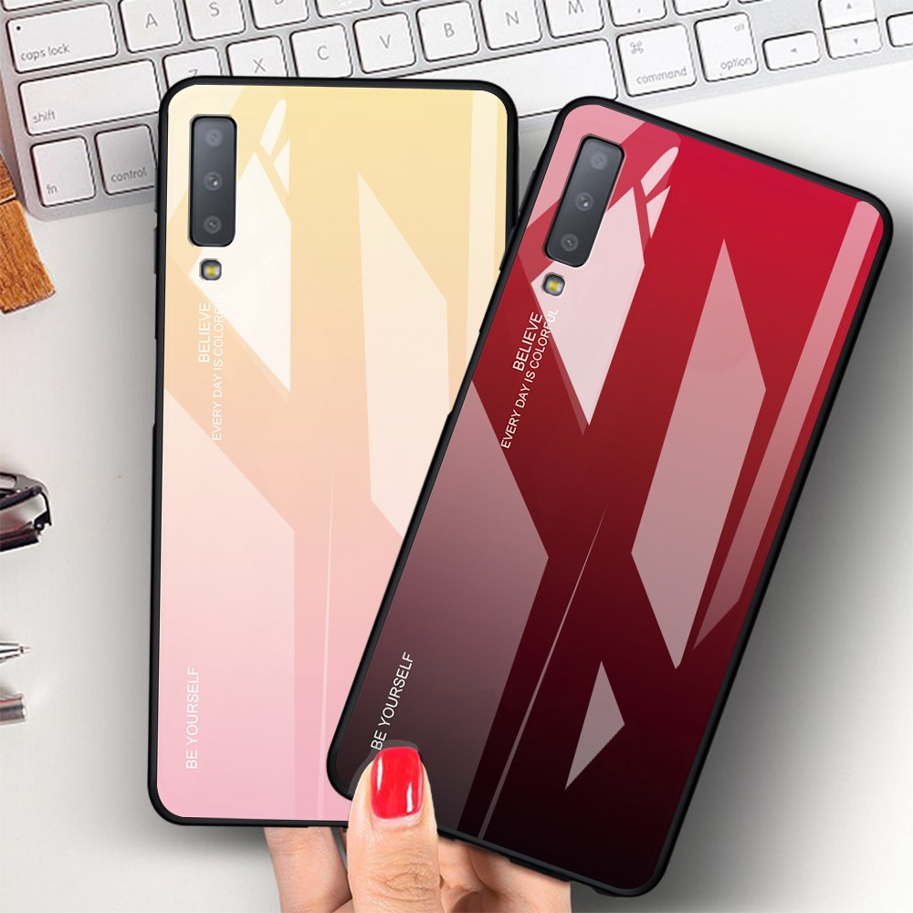 Samsung A7 2018 rausva tracy GLASS nugarėlė 2