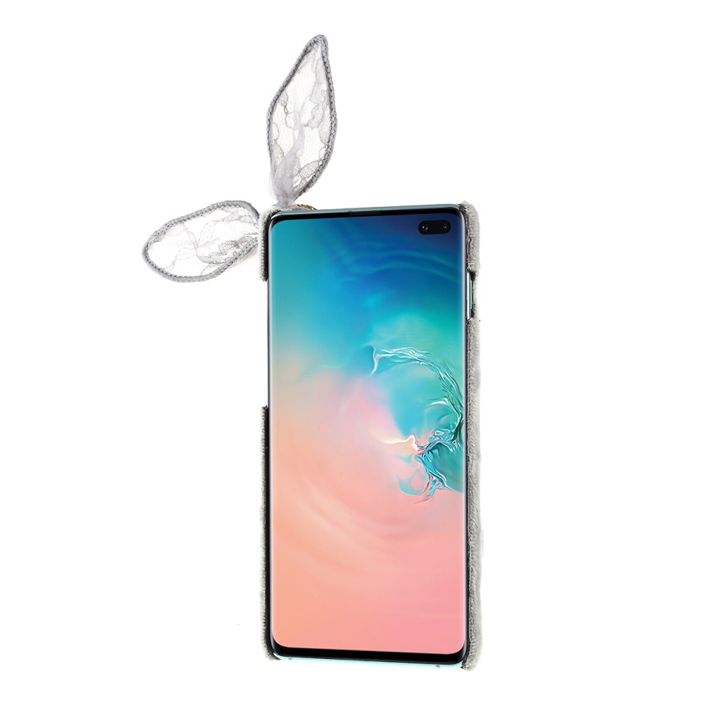 Samsung S10 PLUS pilka nugarėlė Fluffy rabbit decor 1