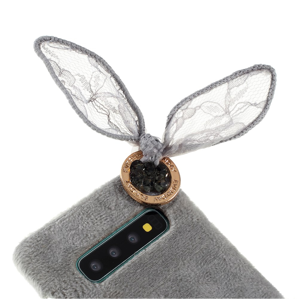 Samsung S10 PLUS pilka nugarėlė Fluffy rabbit decor 2