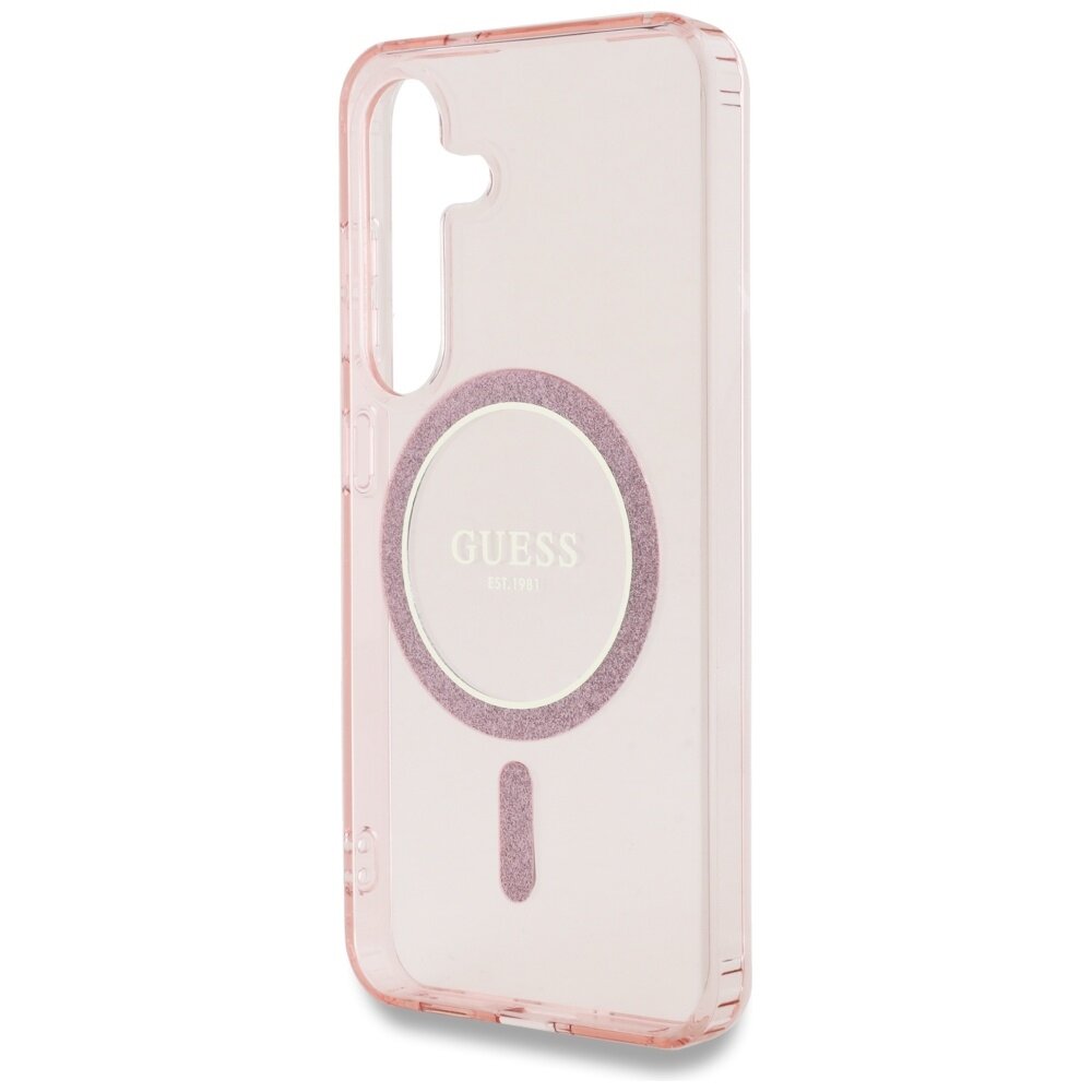 Samsung S25 pink MagSafe Glitter Circle Classic Logo GUESS nugarėlė 5