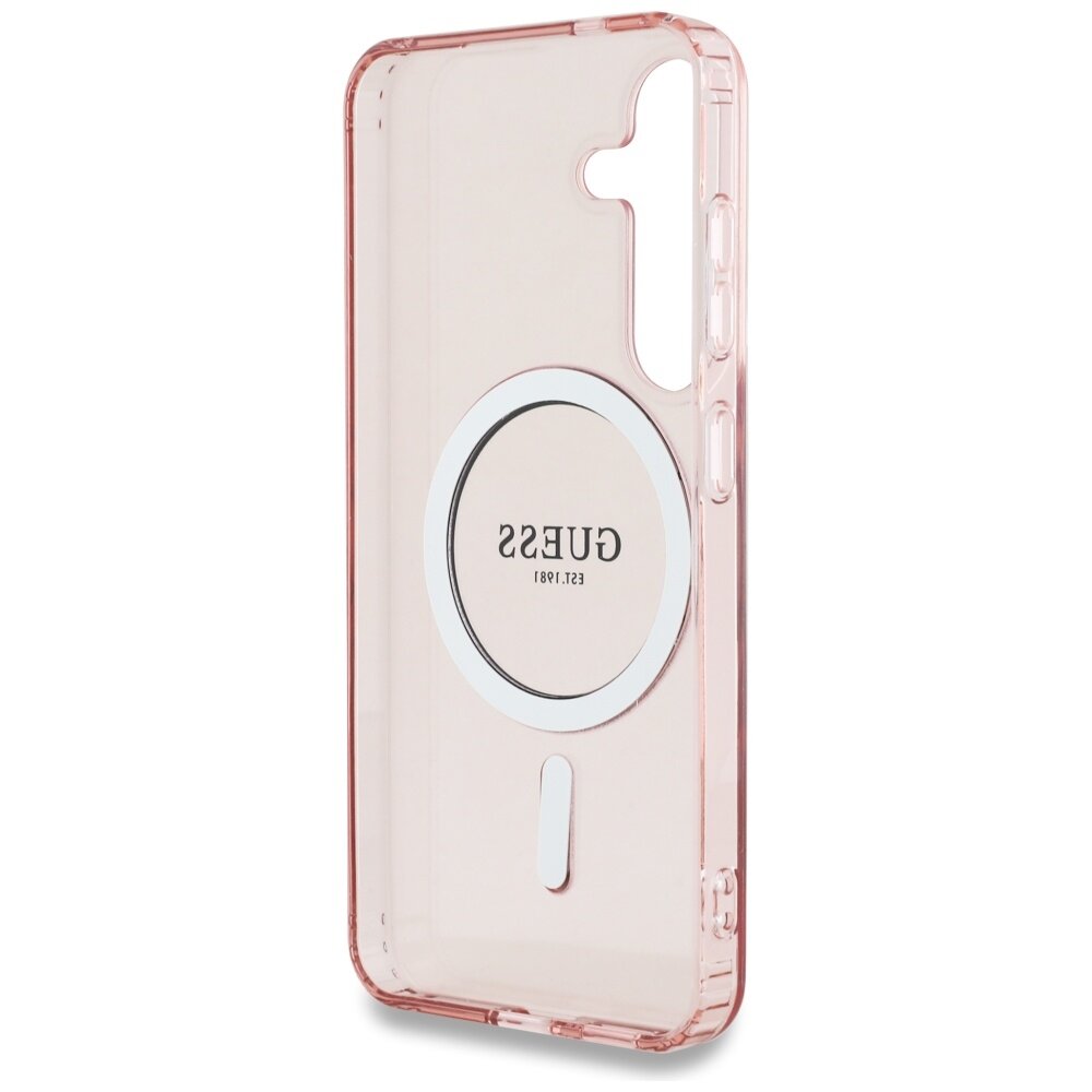 Samsung S25 pink MagSafe Glitter Circle Classic Logo GUESS nugarėlė 6