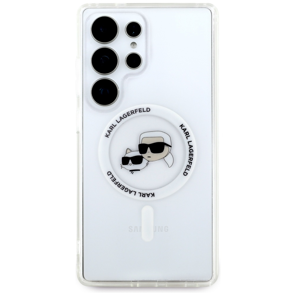 Samsung S25 ULTRA clear MagSafe Button Karl & Choupette Heads Printed KARL LAGERFELD nugarėlė 2
