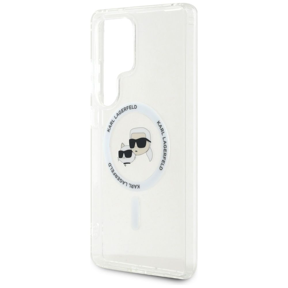 Samsung S25 ULTRA clear MagSafe Button Karl & Choupette Heads Printed KARL LAGERFELD nugarėlė 5