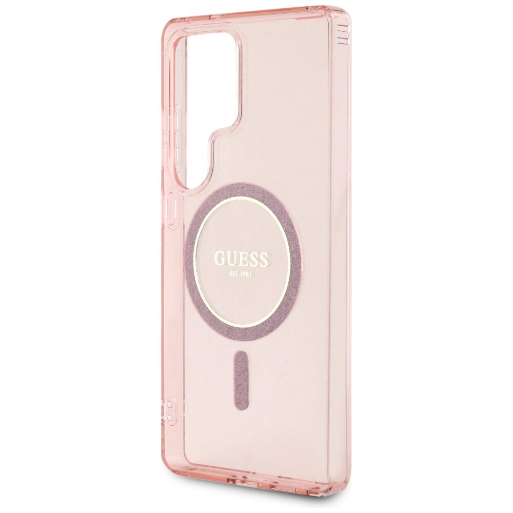 Samsung S25 ULTRA pink MagSafe Glitter Circle Classic Logo GUESS nugarėlė 5