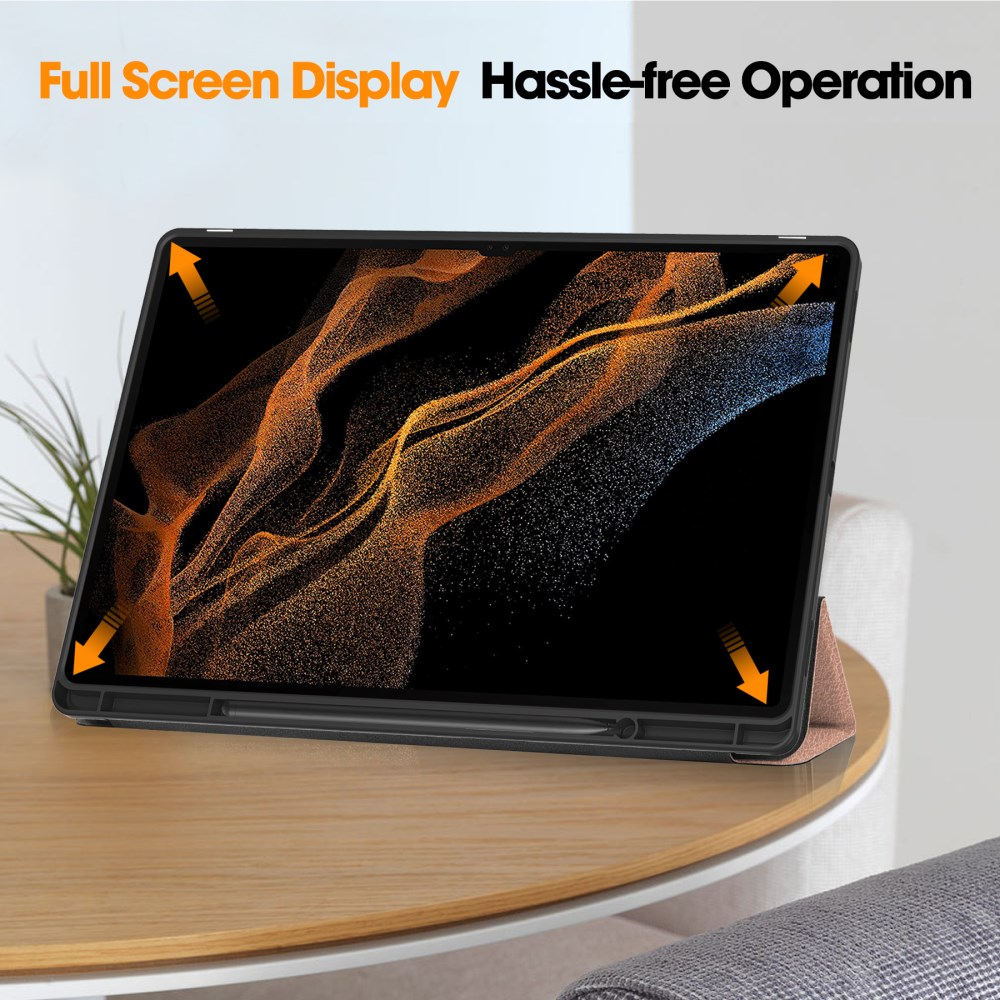 Samsung TAB S8 ULTRA / S9 ULTRA / S10 ULTRA 14.6" rose gold silikoninis S PEN TRIFOLD dėklas 7