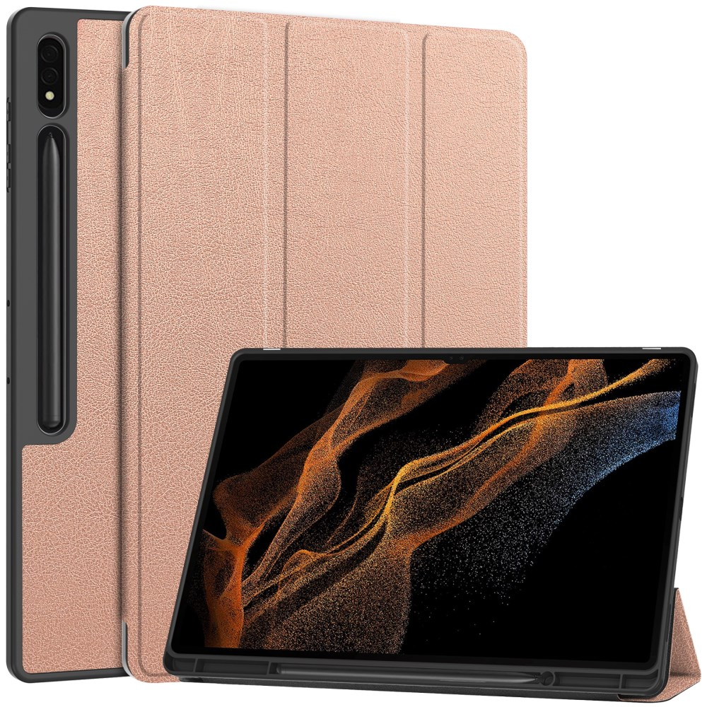 Samsung TAB S8 ULTRA / S9 ULTRA / S10 ULTRA 14.6" rose gold silikoninis S PEN TRIFOLD dėklas