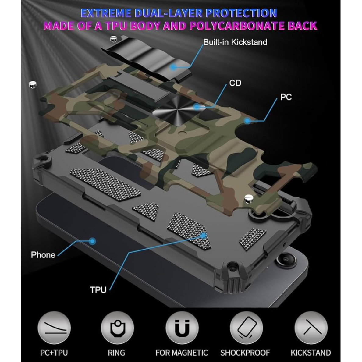 Samsung A16 5G green camouflage ARMOR METAL nugarėlė 1