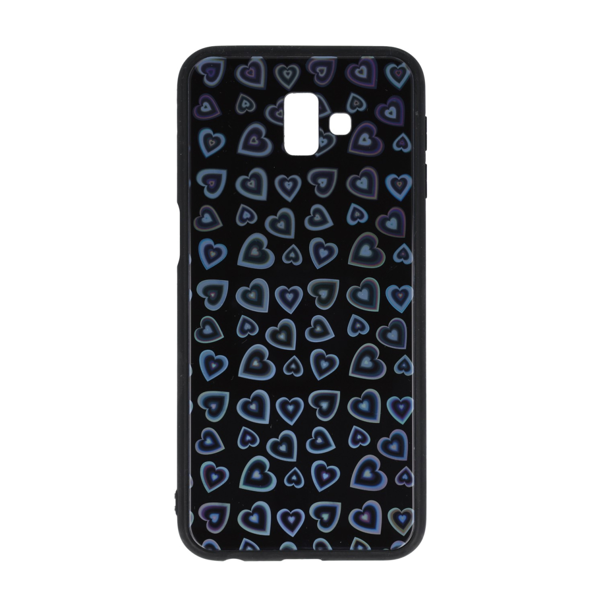 Samsung J6 PLUS 2018 juoda HEART GLASS nugarėlė