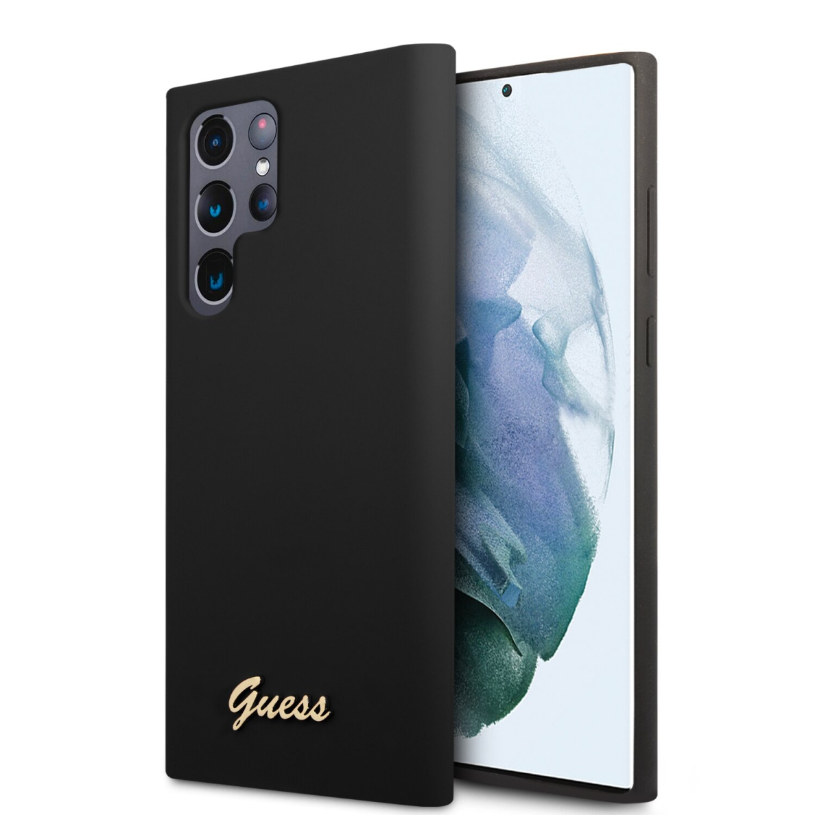 Samsung S23 ULTRA black Liquid Silicone Metal GUESS nugarėlė