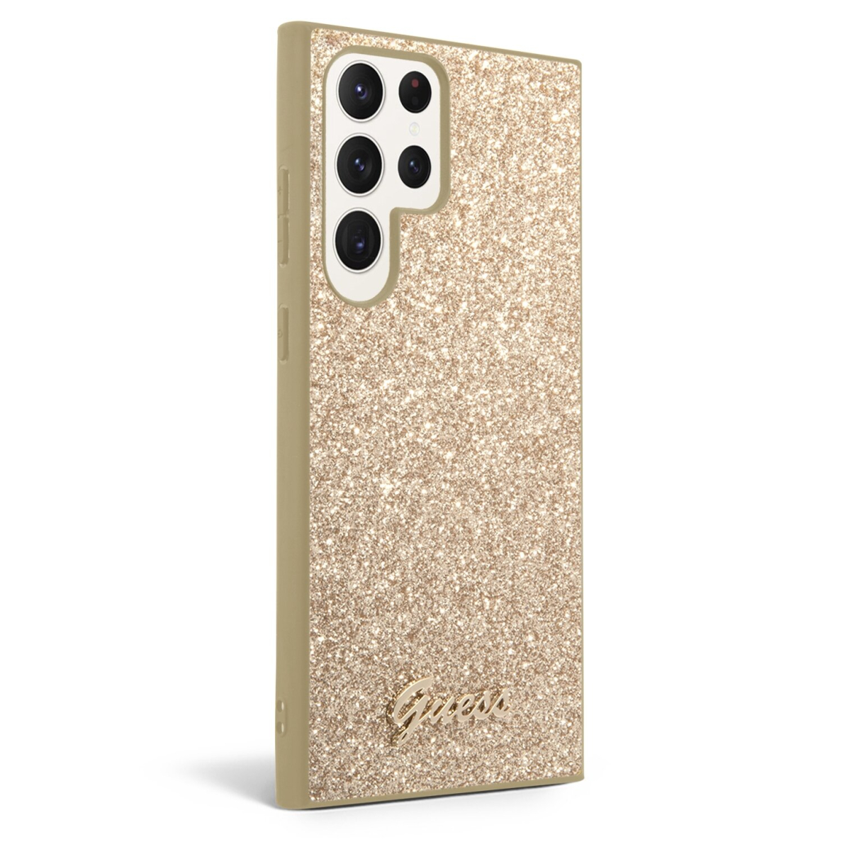 Samsung S23 ULTRA gold Glitter Flakes GUESS nugarėlė 2