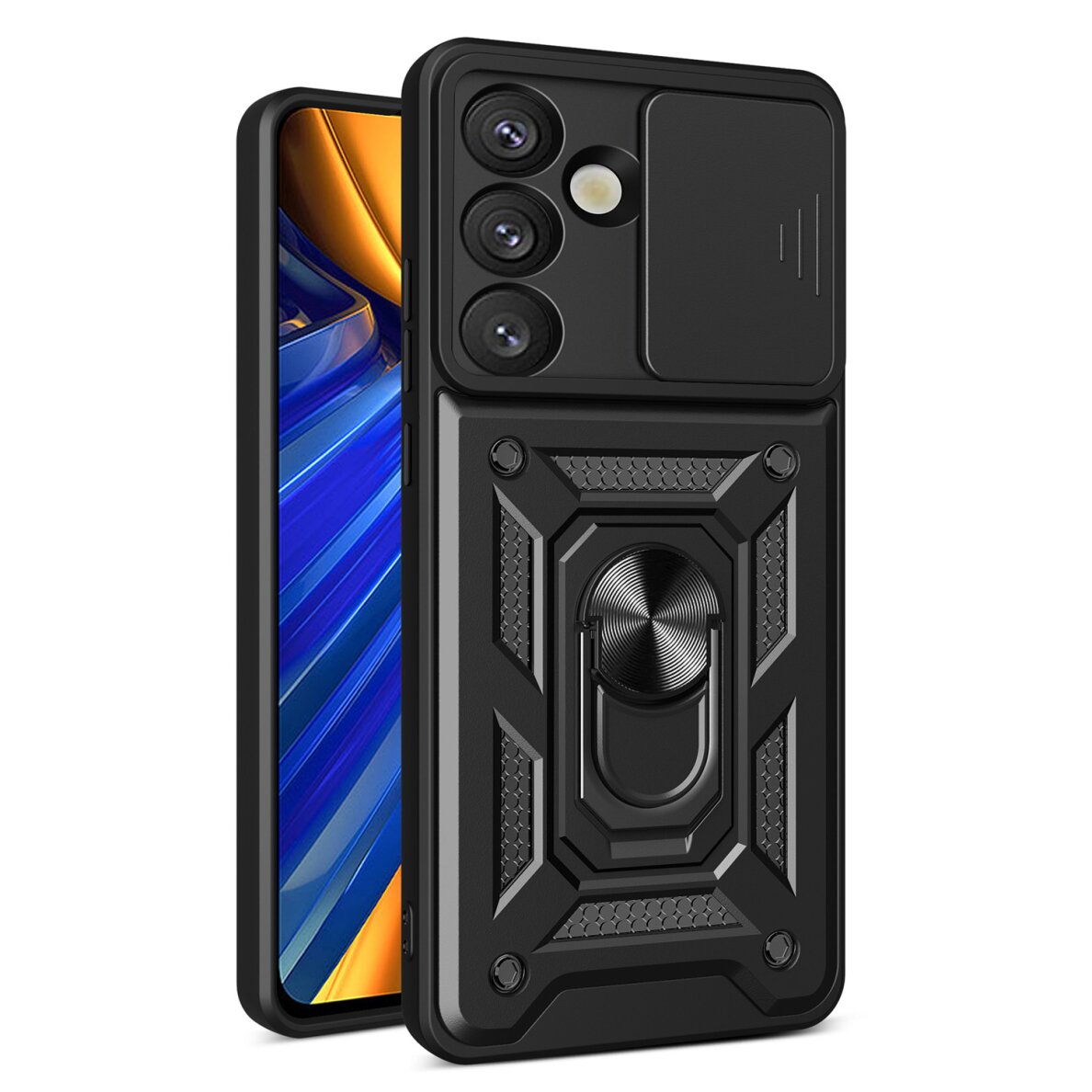 Samsung S25 black RING ARMOR WITH CAMSHIELD nugarėlė