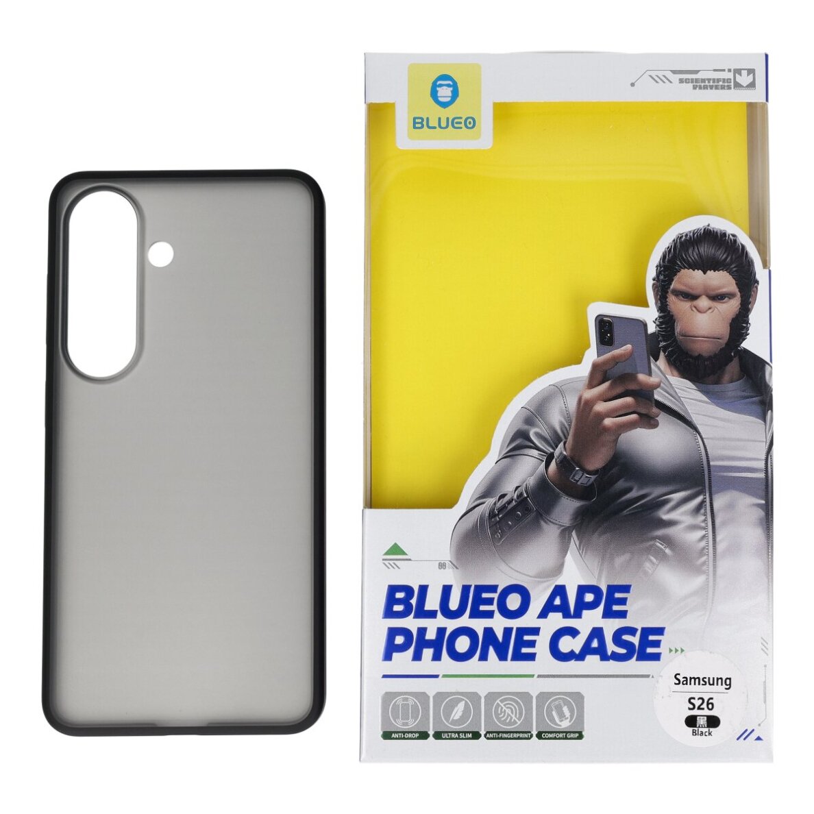 Samsung S26 black FROSTED ANTI-DROP Mr. Monkey nugarėlė 2