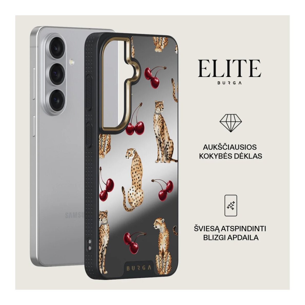 Samsung S26+ Elite Mirror Gold Magnetic Cougar BURGA nugarėlė 1