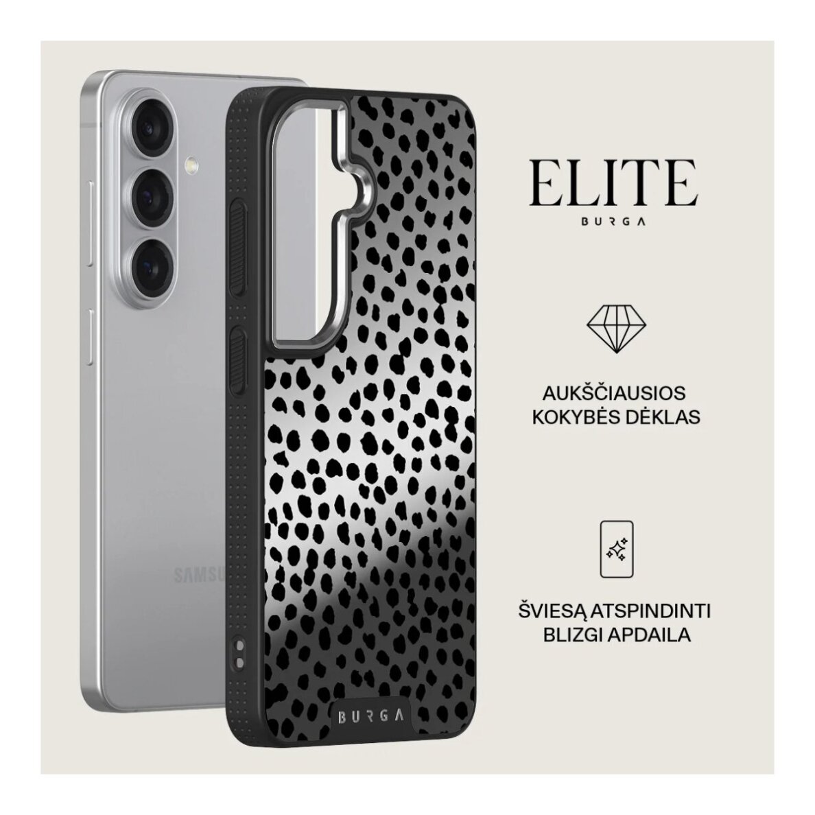 Samsung S26+ Elite Mirror Gunmetal Magnetic Almond Latte BURGA nugarėlė 1