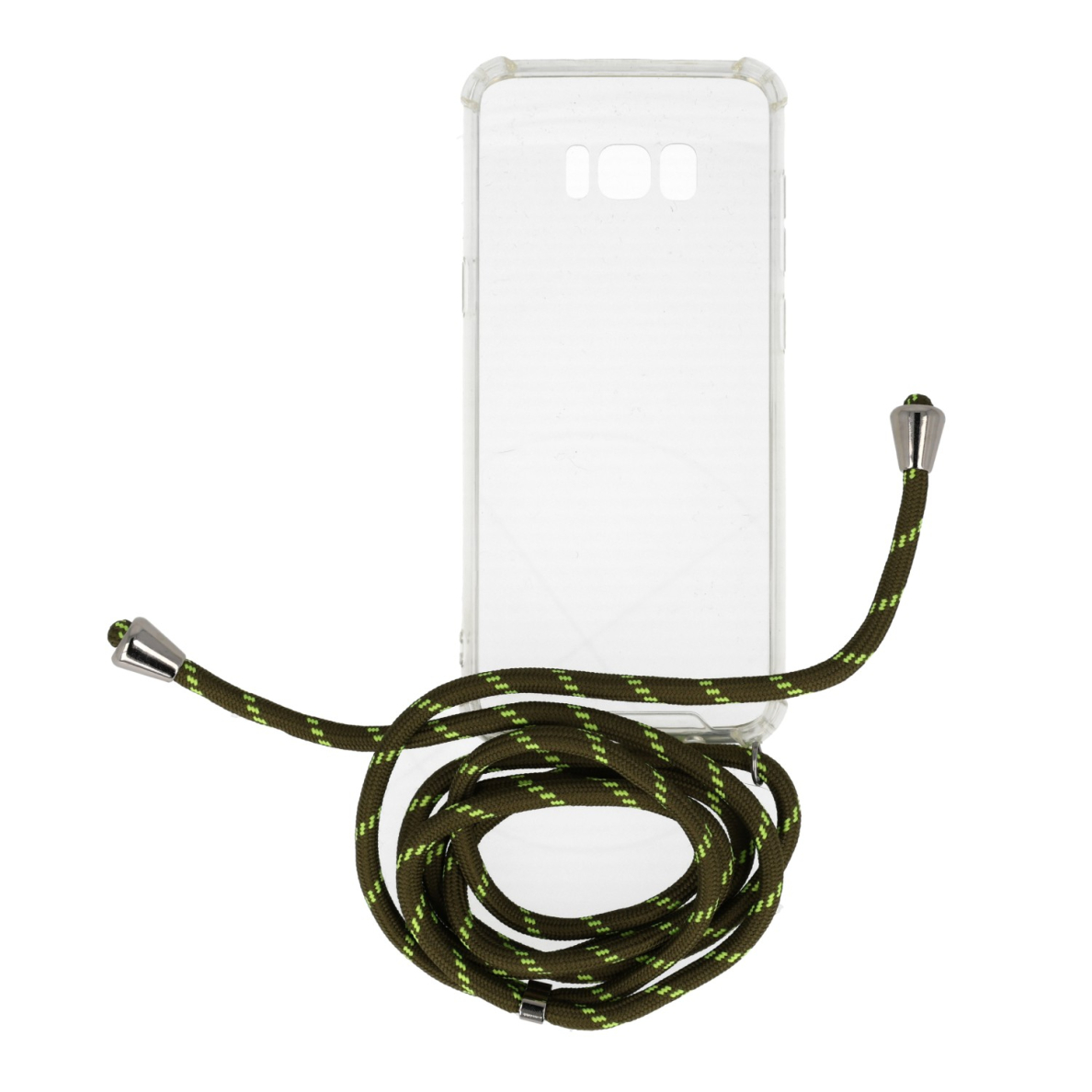 Samsung S8+ skaidri CORD nugarėlė su žalia virvute ant kaklo