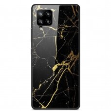 Samsung A42 5G marble glass nugarėlė Black&gold