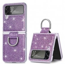 Samsung FLIP4 5G Tracy Glitter violetinė plastikinė su žiedu nugarėlė