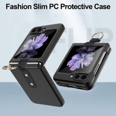 Samsung FLIP5 5G Tracy matinė juoda plastikinė su žiedu nugarėlė