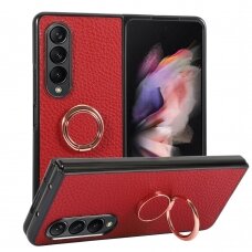 Samsung Fold4 5G Tracy raudona Leather su žiedu nugarėlė