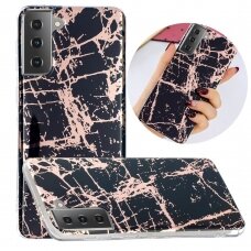 Samsung S21 Tracy nugarėlė Black&gold Marble+