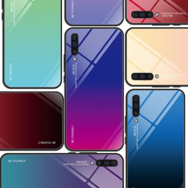 Samsung A50 mėlyna+rožinė tracy GLASS nugarėlė 5