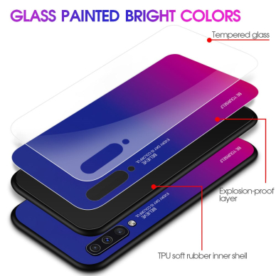 Samsung A50 mėlyna+rožinė tracy GLASS nugarėlė 10