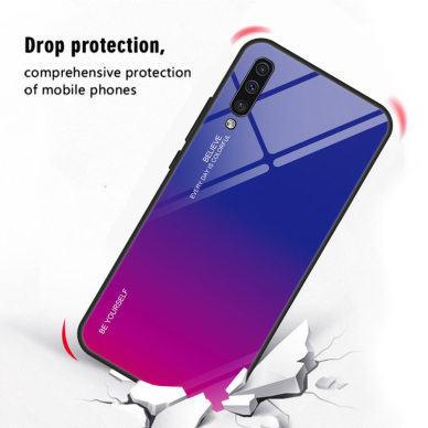 Samsung A50 mėlyna+rožinė tracy GLASS nugarėlė 3