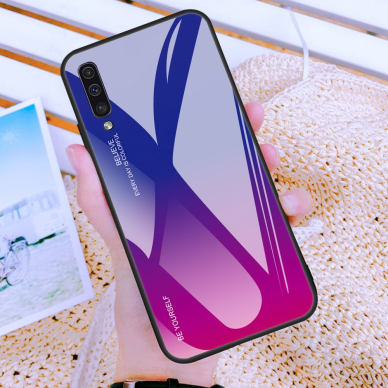 Samsung A50 mėlyna+rožinė tracy GLASS nugarėlė 4