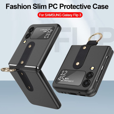 Samsung FLIP3 5G Tracy matte black plastikinė su žiedu nugarėlė 3