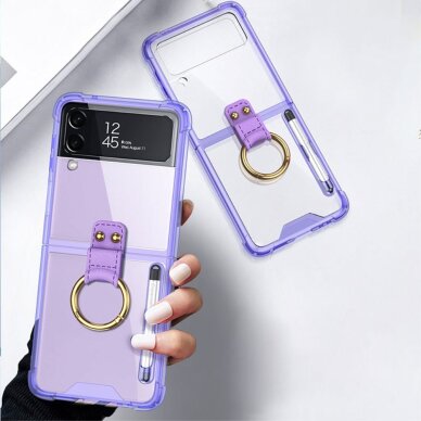 Samsung FLIP4 5G GKK RING nugarėlė plastikas+silikonas with PEN skaidri/violetinė 1
