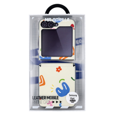Samsung FLIP6 5G creamy white Leather Mr. Monkey nugarėlė 2