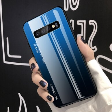 Samsung S10 PLUS mėlyna+juoda tracy GLASS nugarėlė