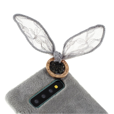 Samsung S10 PLUS pilka nugarėlė Fluffy rabbit decor 2
