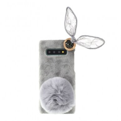 Samsung S10 PLUS pilka nugarėlė Fluffy rabbit decor 5