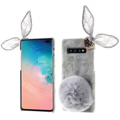 Samsung S10 PLUS pilka nugarėlė Fluffy rabbit decor
