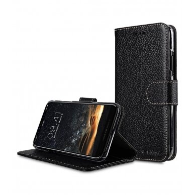 Samsung S10e juodas odinis MELKCO WALLET BOOK dėklas 1