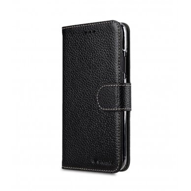 Samsung S10e juodas odinis MELKCO WALLET BOOK dėklas 2