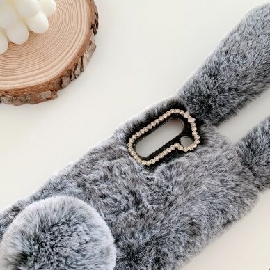 Samsung S21 dark grey nugarėlė Fluffy rabbit 1