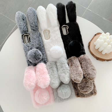 Samsung S21 dark grey nugarėlė Fluffy rabbit 3