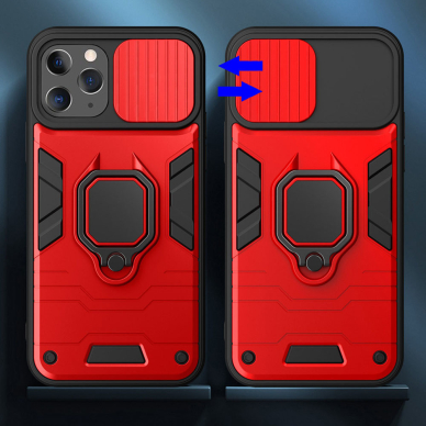 Samsung S22 raudona RING ARMOR WITH CAMSHIELD nugarėlė 1