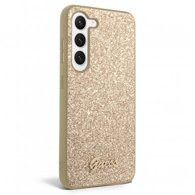 Samsung S23 PLUS gold Glitter Flakes GUESS nugarėlė 2